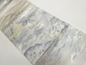 城・草木に山並み風景模様織出し袋帯